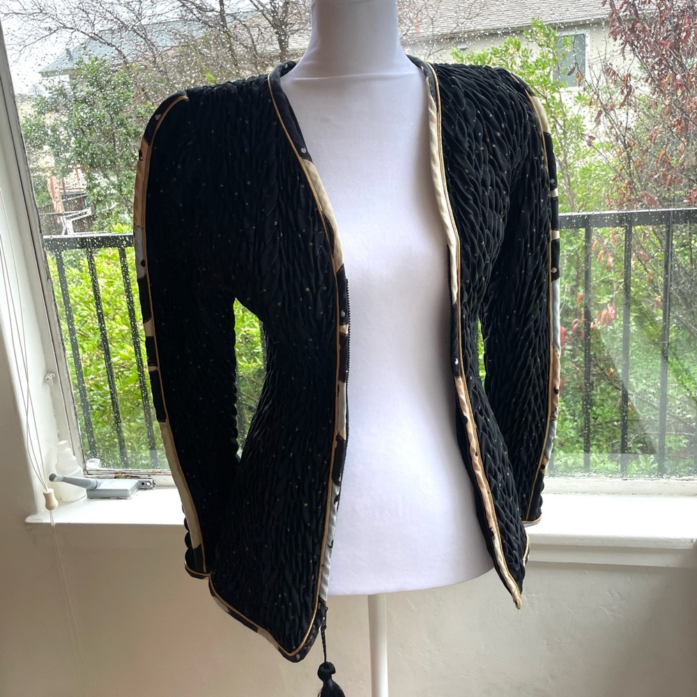 vintage 80s/90s jeanne marc textured printed jacket, xs 4/6
